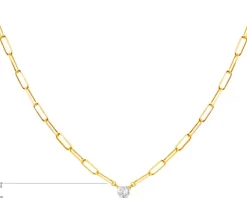 Złoty naszyjnik z cyrkonią, paper clip - serce