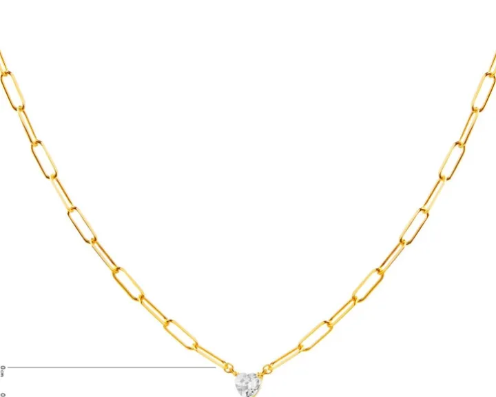 Złoty naszyjnik z cyrkonią, paper clip - serce