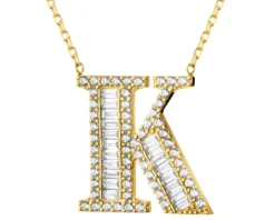 Złoty naszyjnik z cyrkoniami - litera K