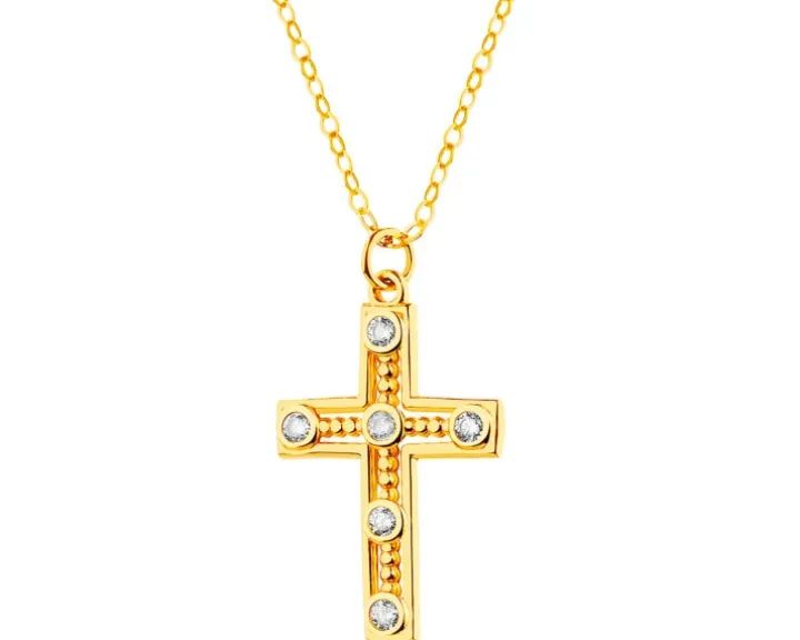 Złoty naszyjnik z cyrkoniami, ankier - krzyż