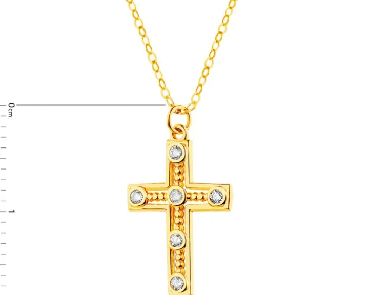 Złoty naszyjnik z cyrkoniami, ankier - krzyż