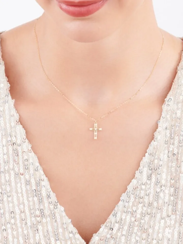 Złoty naszyjnik z cyrkoniami, ankier - krzyż