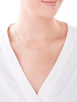 Złoty naszyjnik z cyrkoniami, ankier - drzewka