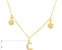 Złoty naszyjnik z cyrkoniami, ankier - Słońca, Księżyc