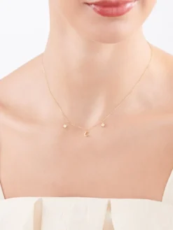 Złoty naszyjnik z cyrkoniami, ankier - Słońca, Księżyc