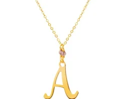 Złoty naszyjnik z cyrkoniami, ankier - litera A