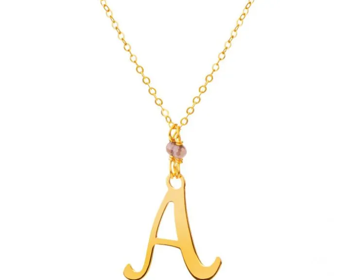 Złoty naszyjnik z cyrkoniami, ankier - litera A