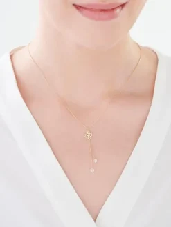 Złoty naszyjnik z cyrkoniami, ankier - monstera