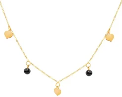 Złoty naszyjnik z cyrkoniami, ankier - serca