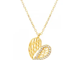 Złoty naszyjnik z cyrkoniami, ankier - serce