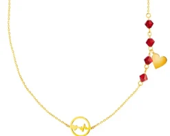 Złoty naszyjnik z cyrkoniami, ankier - EKG serca, serce