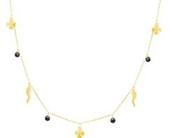 Złoty naszyjnik z cyrkoniami, ankier - rogi obfitości, koniczyny