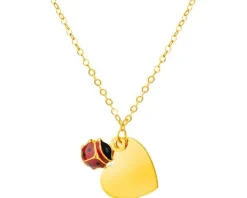 Złoty naszyjnik z emalią - serce, biedronka