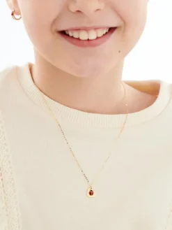 Złoty naszyjnik z emalią - serce, biedronka