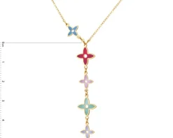 Złoty naszyjnik z emalią, ankier - kwiaty