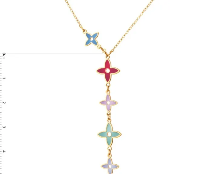 Złoty naszyjnik z emalią, ankier - kwiaty