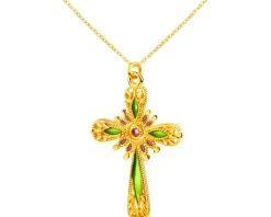 Złoty naszyjnik z emalią, ankier - krzyż