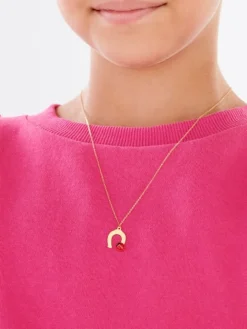 Złoty naszyjnik z emalią, ankier - podkowa, biedronka