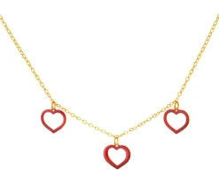 Złoty naszyjnik z emalią, ankier - serca