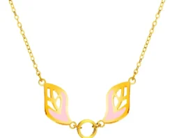 Złoty naszyjnik z emalią, ankier - liście