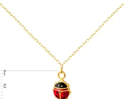 Złoty naszyjnik z emalią, ankier - biedronka