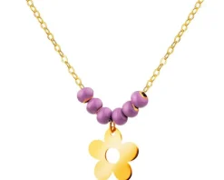 Złoty naszyjnik z emalią, ankier - kwiat