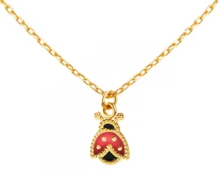 Złoty naszyjnik z emalią, ankier - biedronka