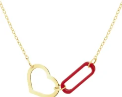 Złoty naszyjnik z koralem syntetycznym - serce