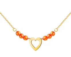 Złoty naszyjnik z kwarcami syntetycznymi, ankier - serce