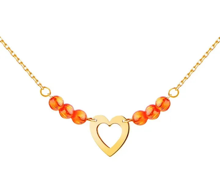 Złoty naszyjnik z kwarcami syntetycznymi, ankier - serce