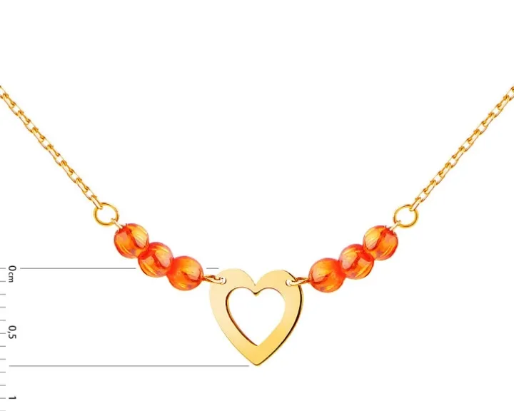 Złoty naszyjnik z kwarcami syntetycznymi, ankier - serce