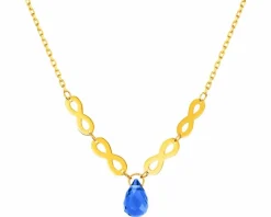 Złoty naszyjnik z kwarcem syntetycznym, ankier - nieskończoności