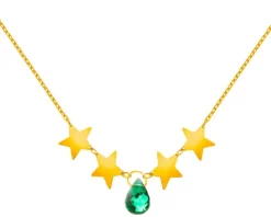 Złoty naszyjnik z kwarcem syntetycznym - gwiazdy