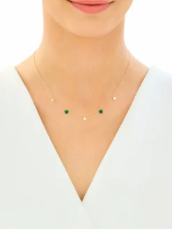 Złoty naszyjnik z malachitami syntetycznymi - gwiazdy