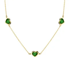Złoty naszyjnik z malachitami syntetycznymi - serca