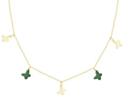 Złoty naszyjnik z malachitami syntetycznymi - motyle