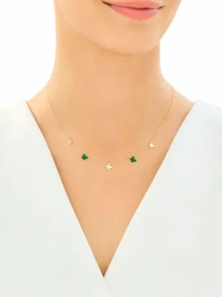 Złoty naszyjnik z malachitami syntetycznymi - motyle