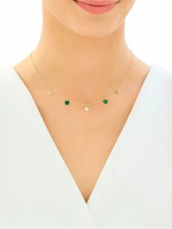 Złoty naszyjnik z malachitami syntetycznymi - koła