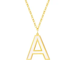 Złoty naszyjnik z masą perlową, ankier - litera A
