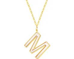 Złoty naszyjnik z masą perłową, ankier - litera M