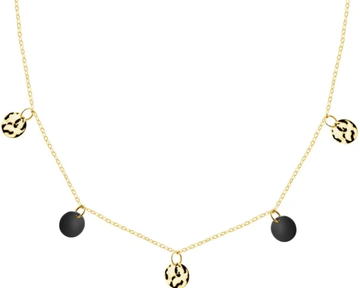 Złoty naszyjnik z onyksami syntetycznymi - koła