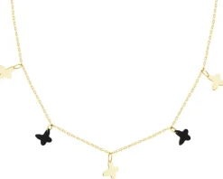 Złoty naszyjnik z onyksami syntetycznymi - motyle