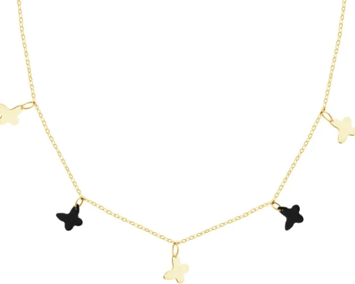 Złoty naszyjnik z onyksami syntetycznymi - motyle