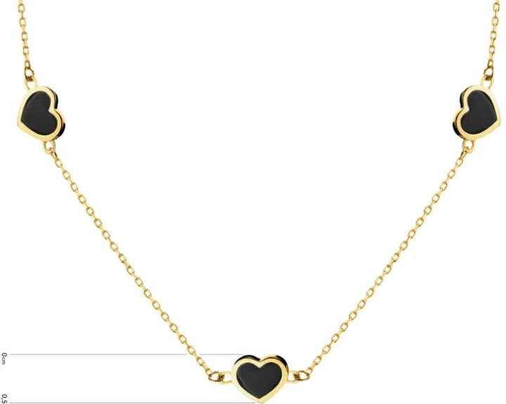 Złoty naszyjnik z onyksami syntetycznymi - serca