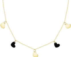 Złoty naszyjnik z onyksami syntetycznymi - serca