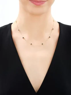 Złoty naszyjnik z onyksami syntetycznymi - koniczyny