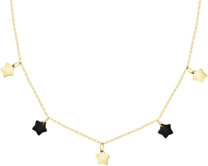 Złoty naszyjnik z onyksami syntetycznymi - gwiazdy