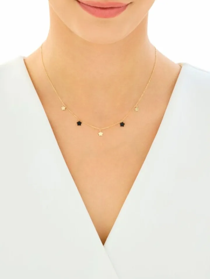 Złoty naszyjnik z onyksami syntetycznymi - gwiazdy