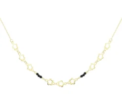 Złoty naszyjnik z onyksami syntetycznymi, ankier - kwiaty