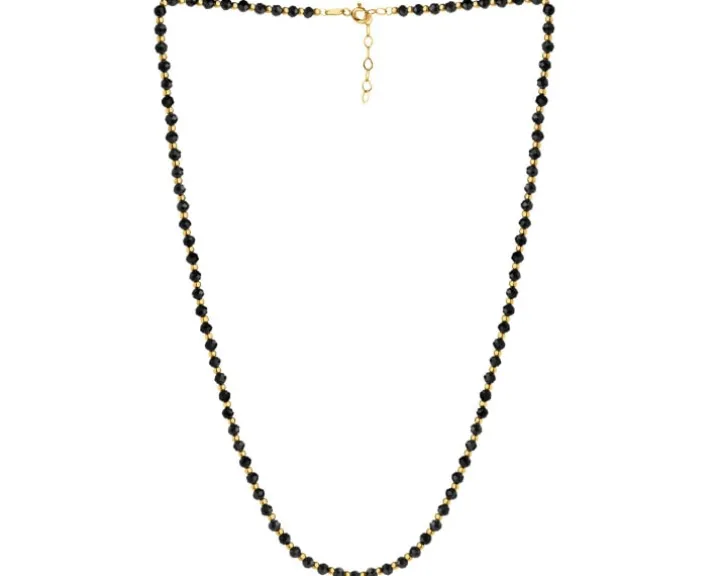 Złoty naszyjnik z onyksami syntetycznymi - kulki